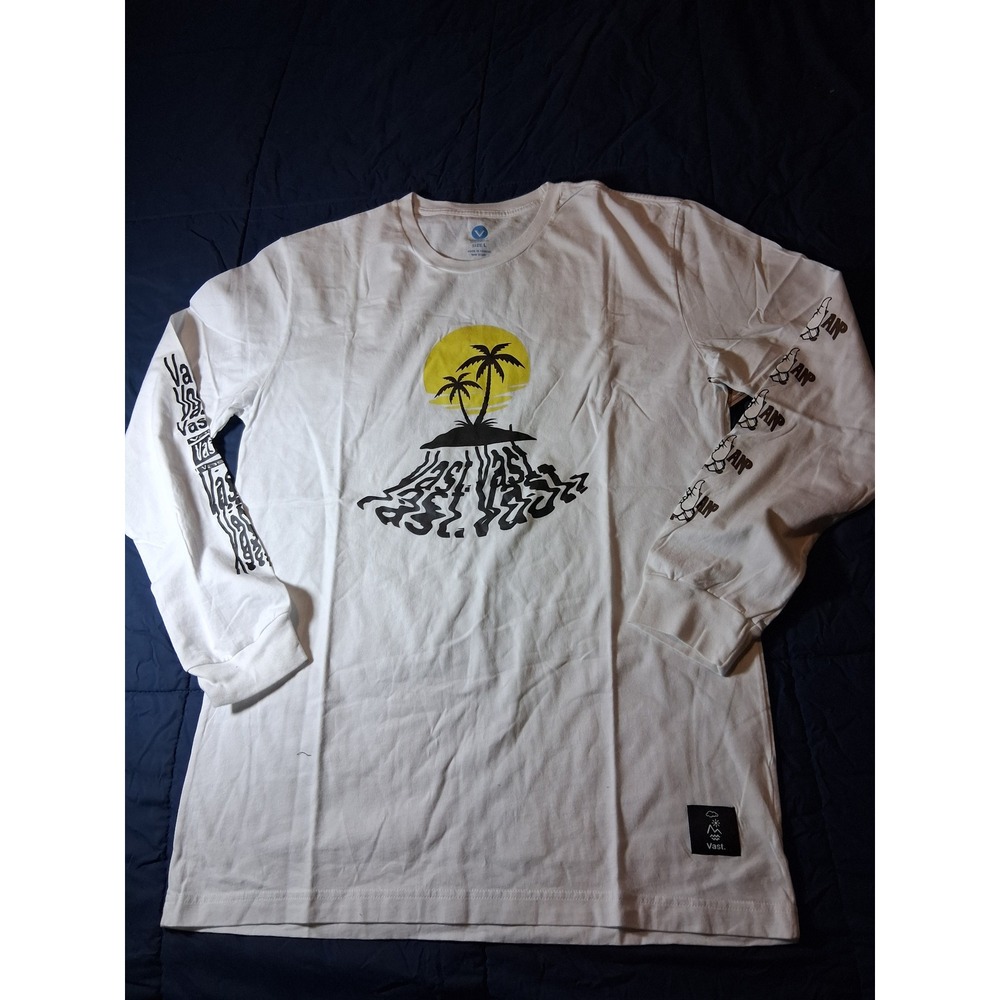 Vast Life Mens Long Sleeve Graphic T-Shirt White Island‎ Sunset B3891-WHITE L